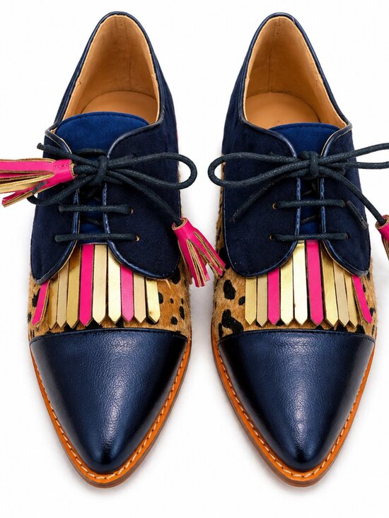 Shoes - Boutique Leopard Print Tassel Oxford Flats | Navy & Gold Statement Loafer
